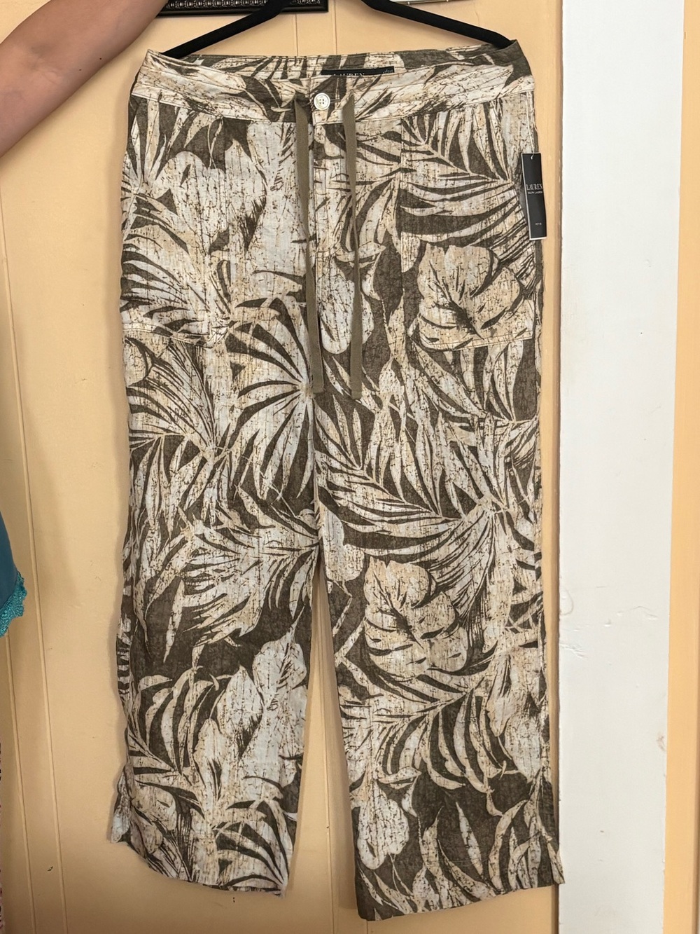 Ralph Lauren Olive & Cream Tropical Print Wide-Leg Pants